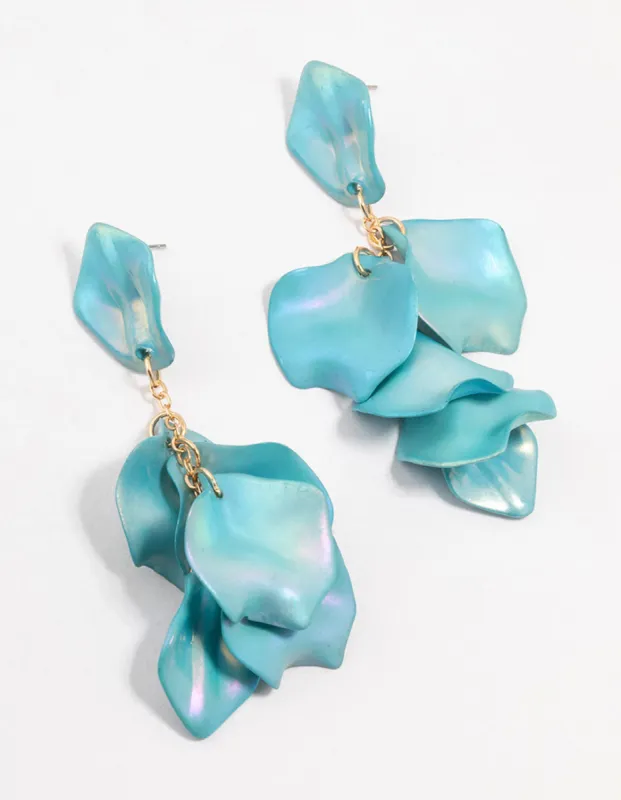 Light Blue Pearlised Petal Drop Earrings sold by lovisa