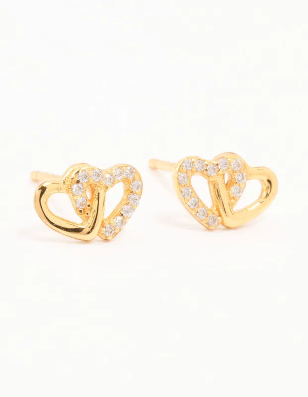 Gold Plated Sterling Silver Heart Cubic Zirconia Stud Earrings sold by lovisa