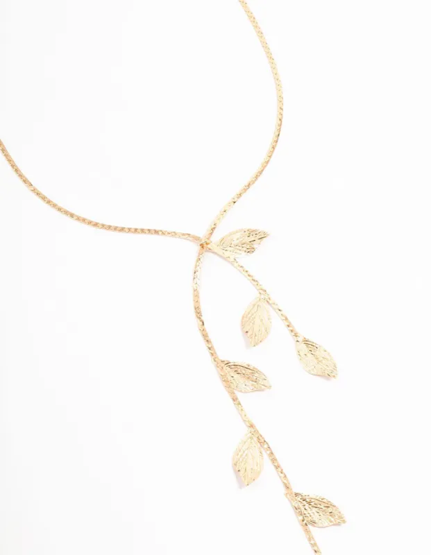 Gold Lazer Cut Leaf Y-Necklace sold by lovisa