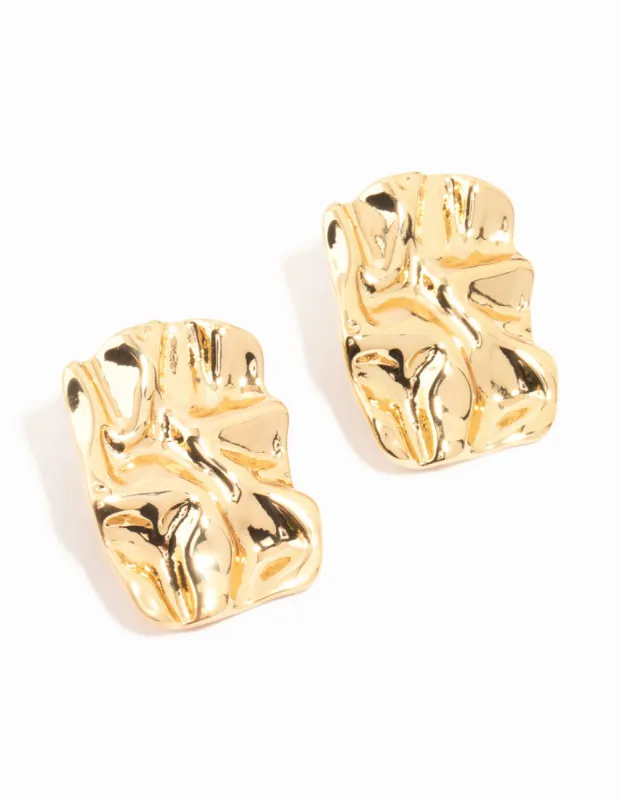 Gold Plated Molten Rectangle Stud Earrings sold by lovisa
