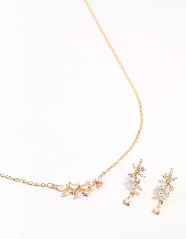 Gold Dainty Sparkle Flower Earrings & Necklace Set sold by lovisa