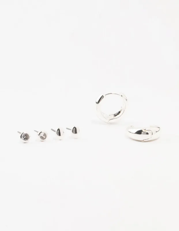 Silver Mixed Simple Stud & Hoop Earrings 3-Pack sold by lovisa