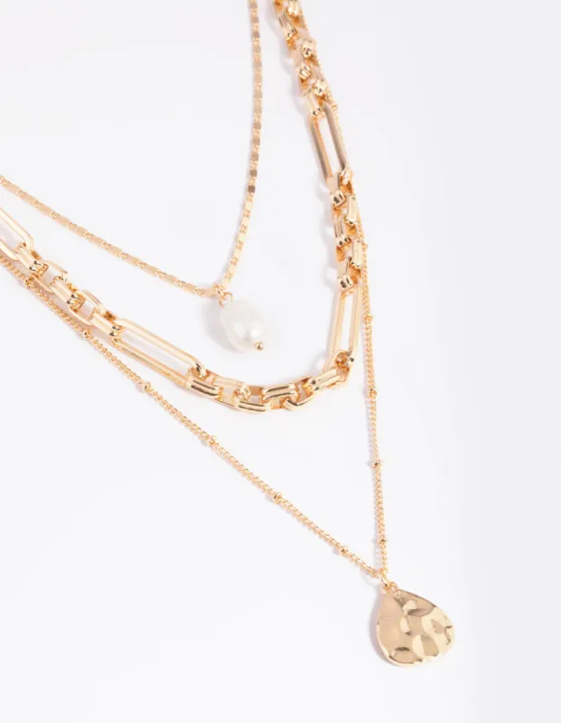 Gold Pearl & Coin Layered Necklace sold by lovisa