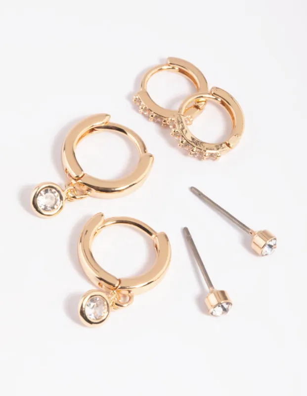 Gold Clear Stud & Huggie Earring Stack Pack sold by lovisa