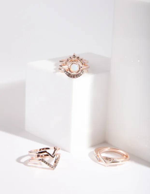 Rose Gold Multi Shape Diamante Ring Pack sold by lovisa