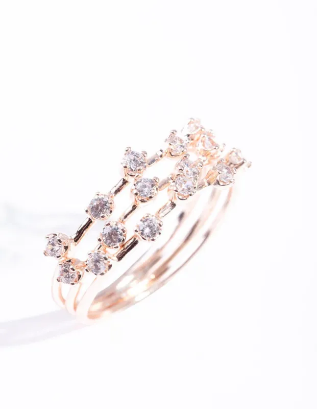Rose Gold Cubic Zirconia Pattern Ring Stack sold by lovisa