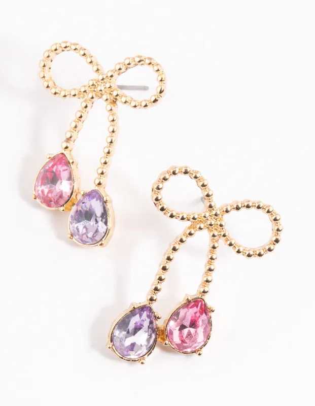 Gold Teardrop Bow Stud Earrings sold by lovisa