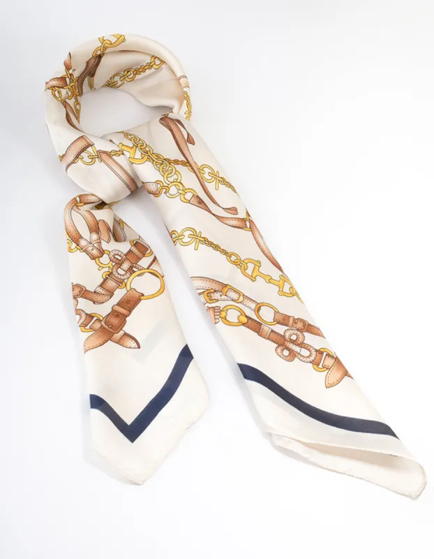 White Fabric Chain Link Scarf sold by lovisa