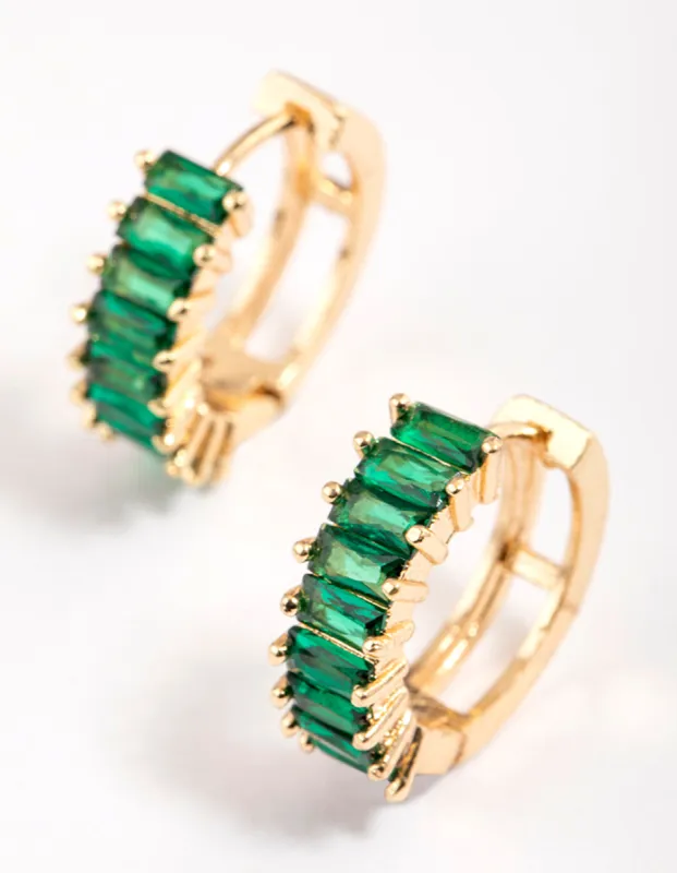 Gold Plated Cubic Zirconia Classic Baguette Hoop Earrings sold by lovisa