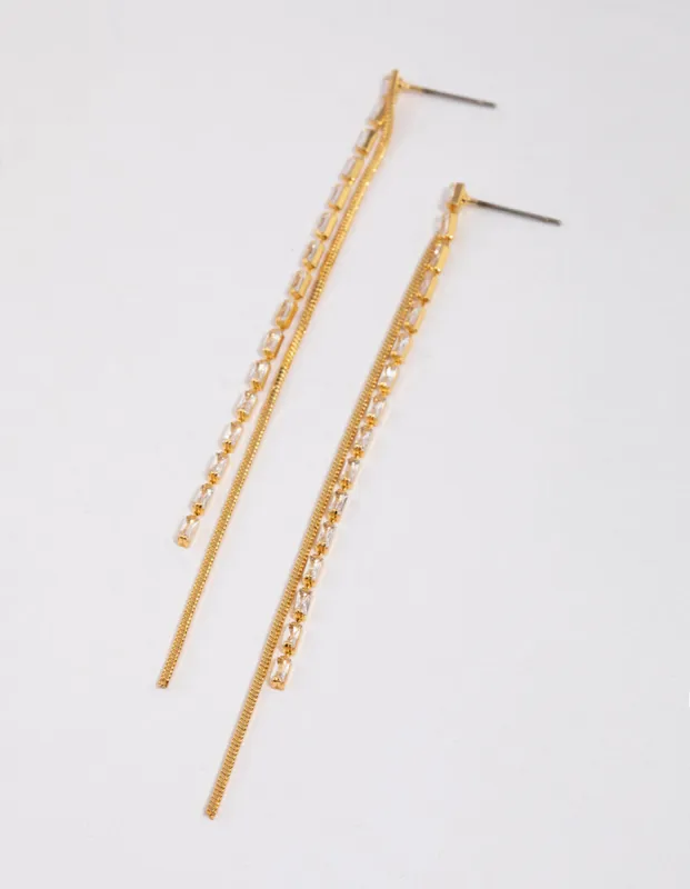 Gold Plated Cubic Zirconia Dainty Chain Drop Earrings sold by lovisa