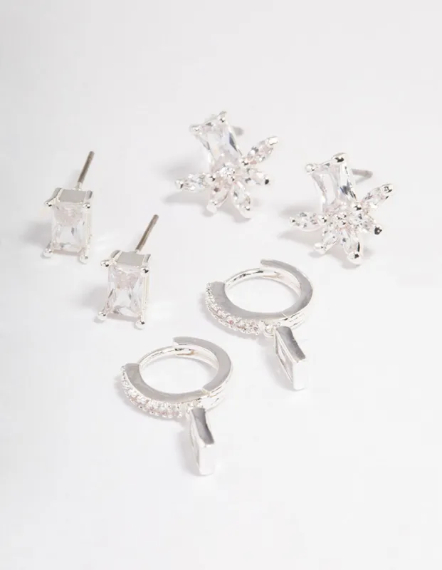 Silver Plated Cubic Zirconia Baguette & Marquise Earrings Pack sold by lovisa