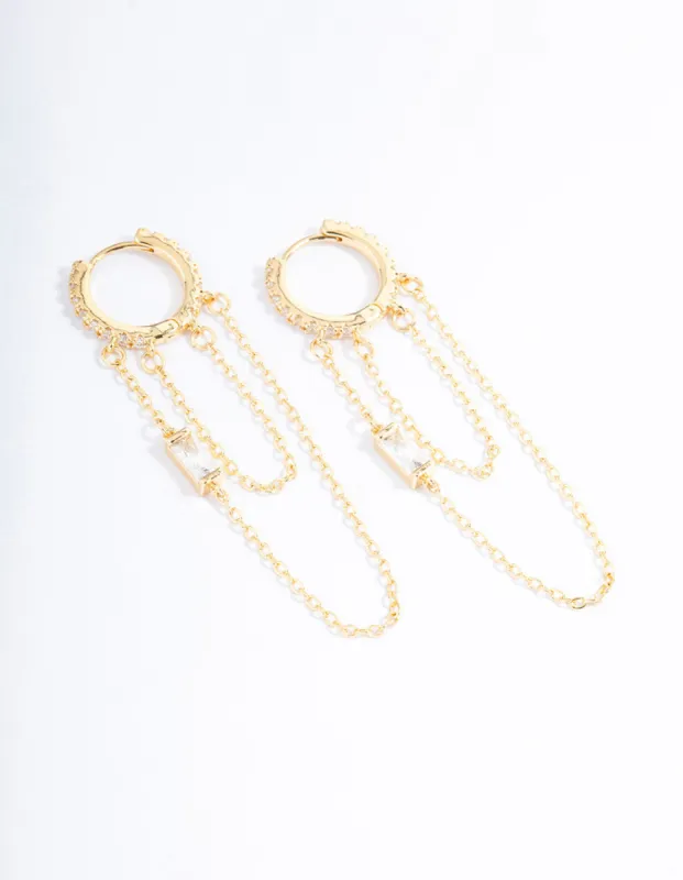 Gold Plated Cubic Zirconia Double Chain Drop Earrings sold by lovisa