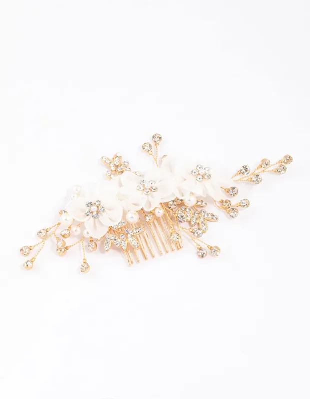 Gold Flower Diamante & Pearl Hair Comb sold by lovisa