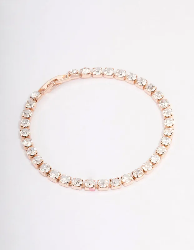 Rose Gold Diamante Round Stone Tennis Bracelet sold by lovisa