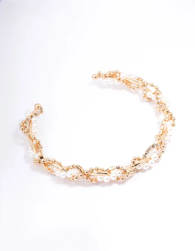 Gold Pearl & Diamante Choker sold by lovisa