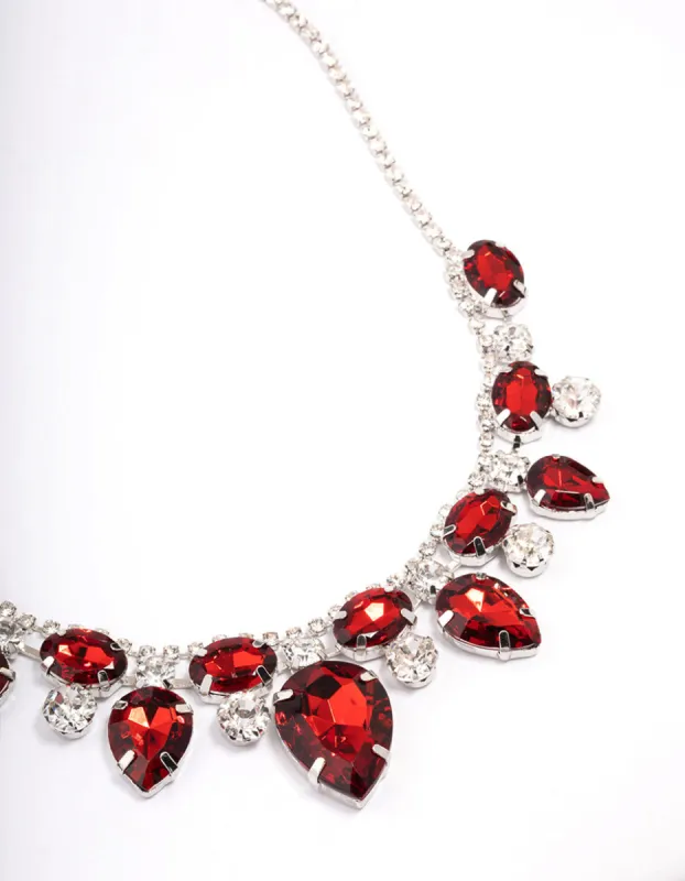 Red Multi Stone Short Necklace made by lovisa