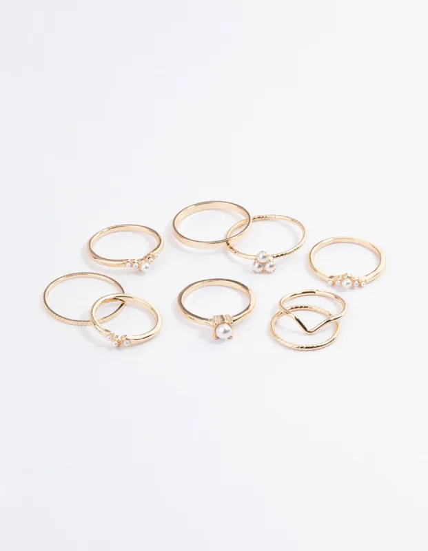 Gold Fine Faux Pearl Ring Pack sold by lovisa