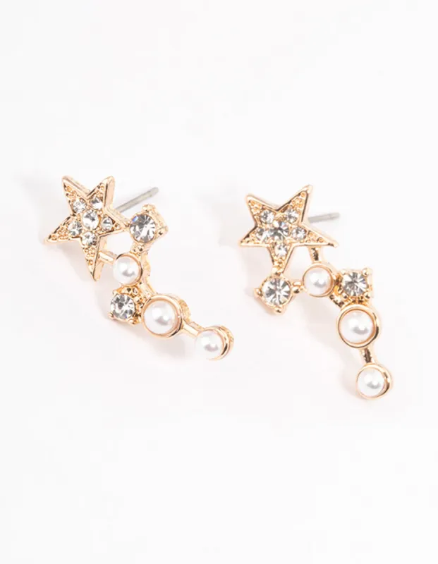 Gold Pearl & Star Graduated Star Earrings sold by lovisa