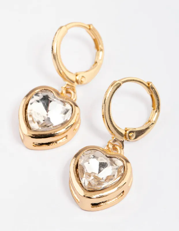 Gold Diamante Encased Heart Huggie Earrings sold by lovisa
