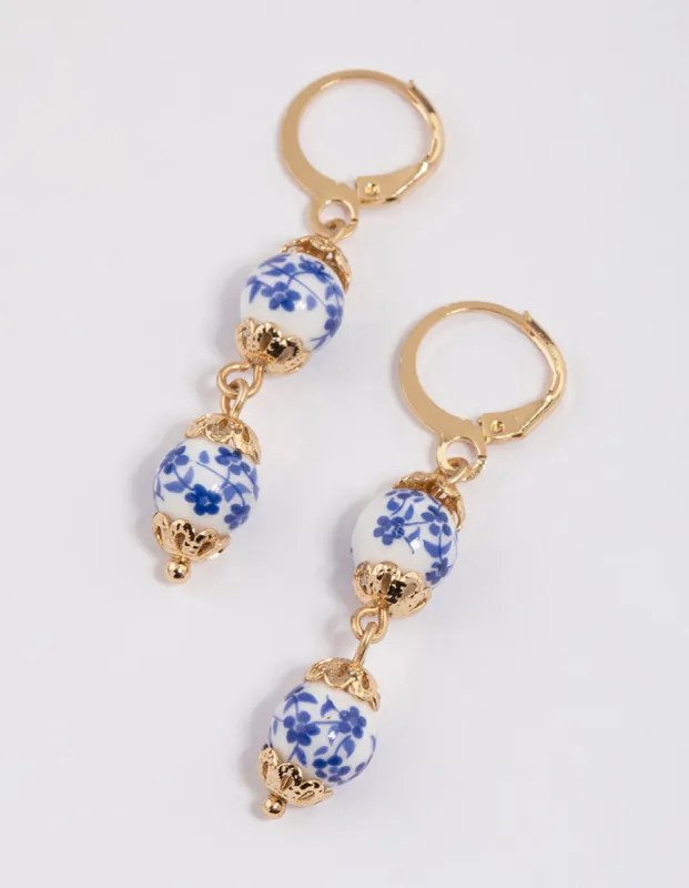 Blue Double Beaded Huggie Drop Earrings sold by lovisa