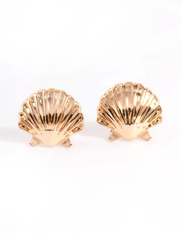 Gold Clam Shell Stud Earrings sold by lovisa
