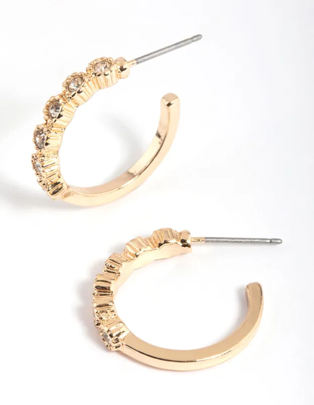 Gold Diamante Huggie Hoop Earrings sold by lovisa