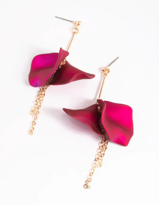 Fuchsia Petal & Chain Drop Earrings sold by lovisa