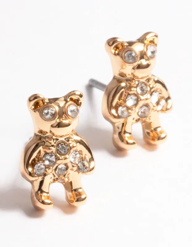 Gold Diamante Teddy Stud Earrings sold by lovisa