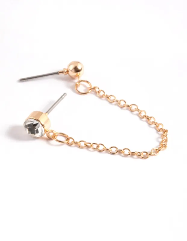Gold Double Diamante & Ball Chain Earrings sold by lovisa