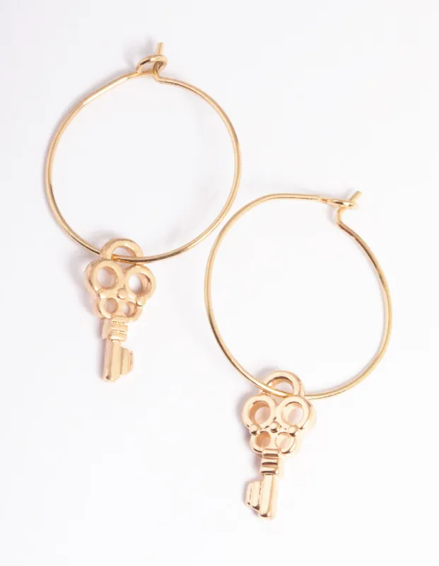 Gold Cut Out Key Hoop Earrings sold by lovisa