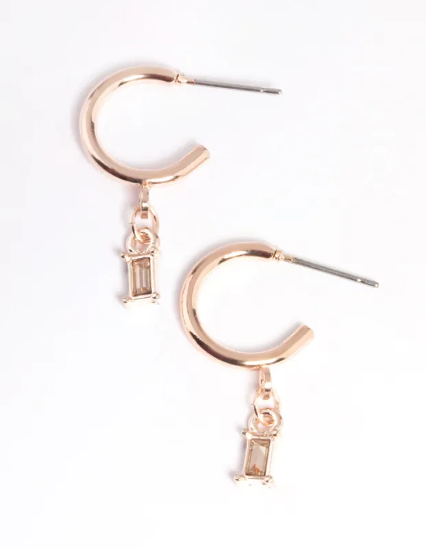 Rose Gold Stone Drop Huggie Earrings sold by lovisa