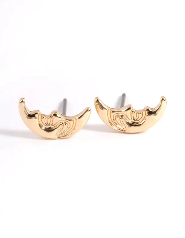 Gold Moon Face Stud Earrings sold by lovisa