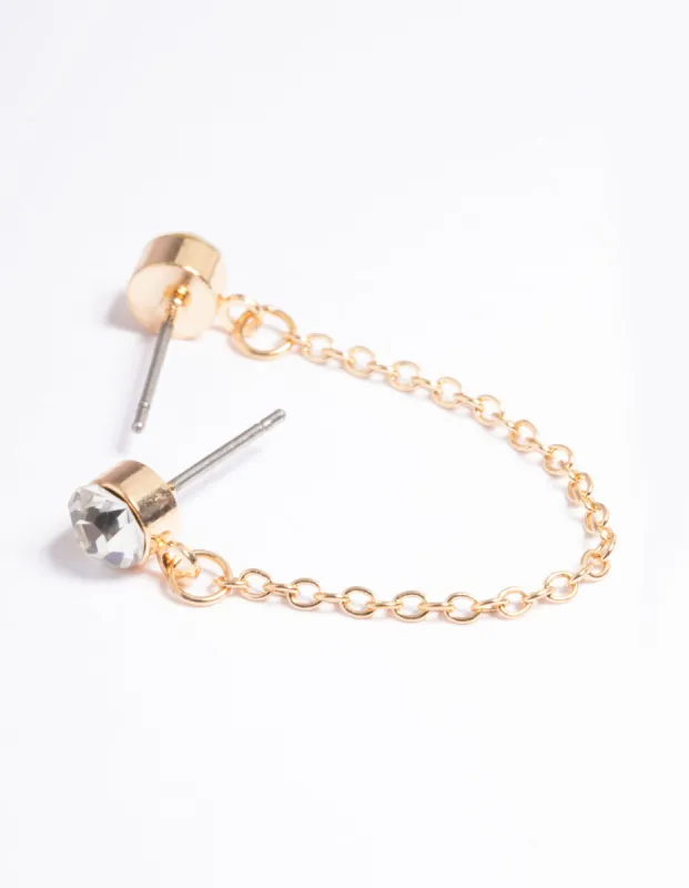 Gold Double Diamante Chain Earrings sold by lovisa