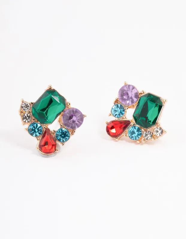 Gold Emerald Mixed Cluster Stud Earrings sold by lovisa