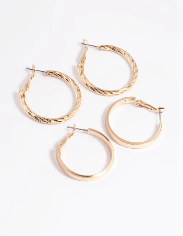 Gold Wide Textured Hoop Earring Set sold by lovisa