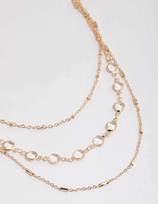 Gold Triple Row Chain Stone Necklace sold by lovisa