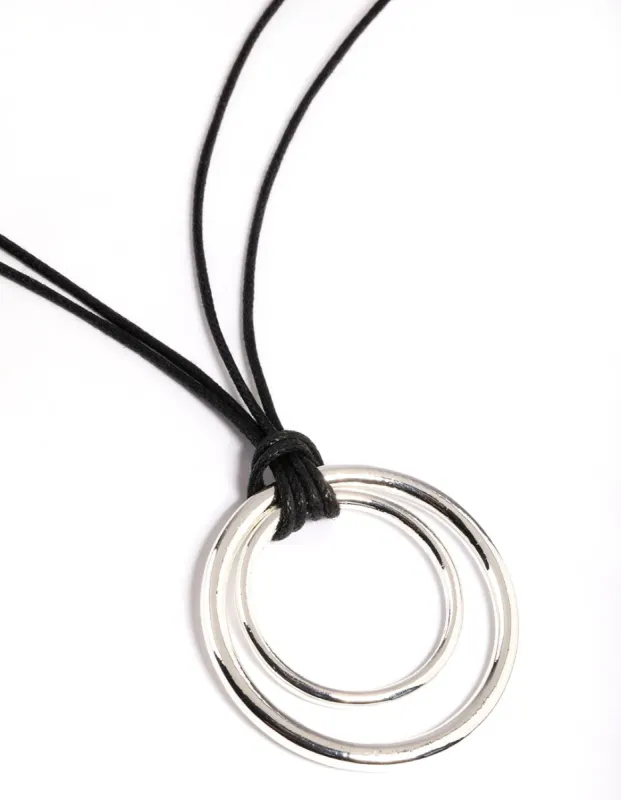 Rhodium Double Circle String Cord Necklace sold by lovisa
