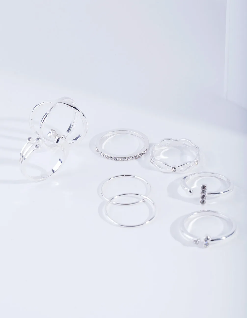 Silver Diamante Fine Mix Ring 8-Pack sold by lovisa