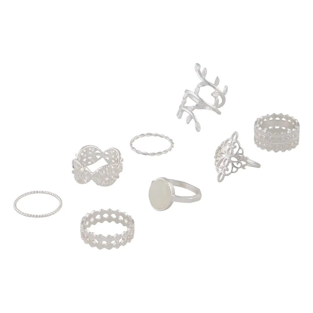 Silver Ornate Leaf Ring 8-Pack sold by lovisa