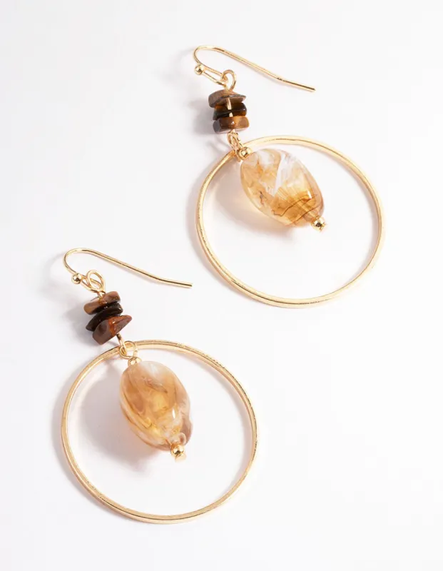 Brown Mixed Bead Open Circle Drop Earrings sold by lovisa