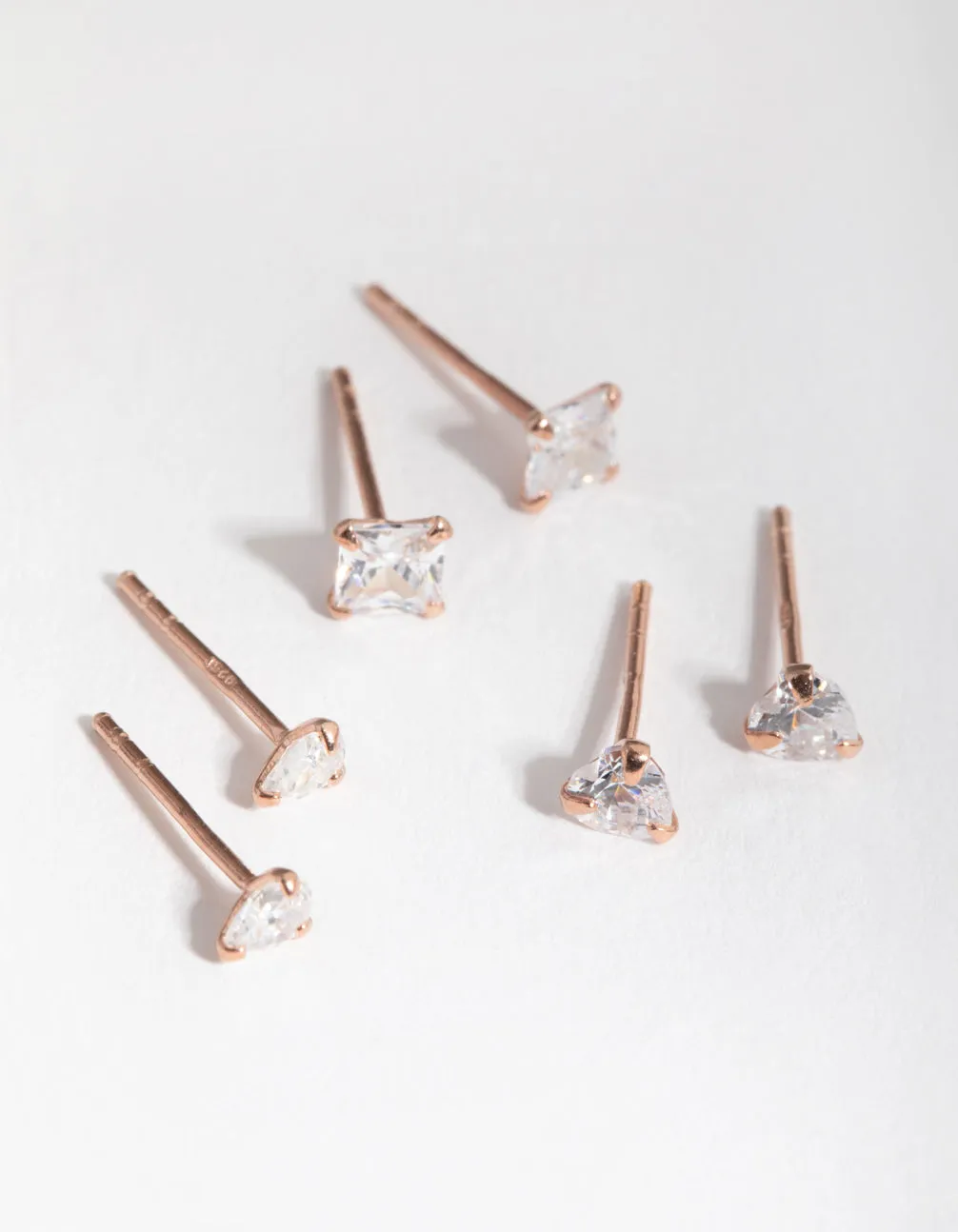 Sterling Silver Rose Gold Statement Cubic Zirconia Stud Pack Earring sold by lovisa product image thumbnail 3