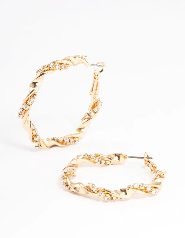 Gold Cupchain Twist Hoop Earrings sold by lovisa