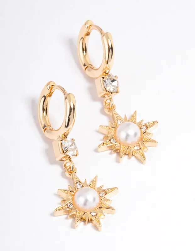 Gold Diamante & Pearl Cluster Huggie Earrings sold by lovisa