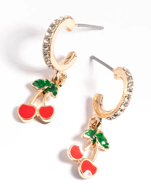 Gold Diamante Cherry Huggie Earrings sold by lovisa