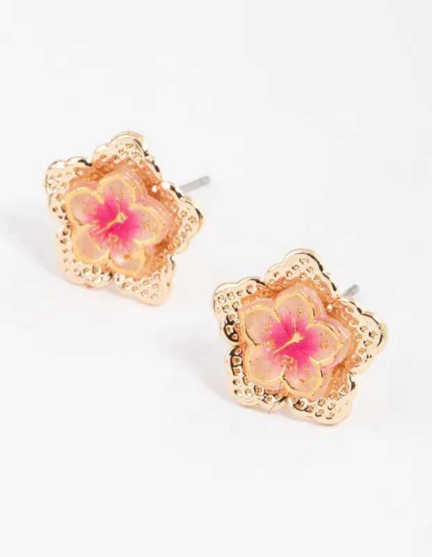 Cute Pink Frangipani Stud Earrings sold by lovisa