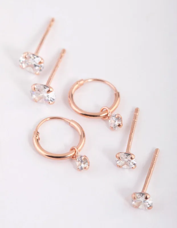 Rose Gold Plated Sterling Silver Cubic Zirconia Stud & Hoop Earring Pack sold by lovisa