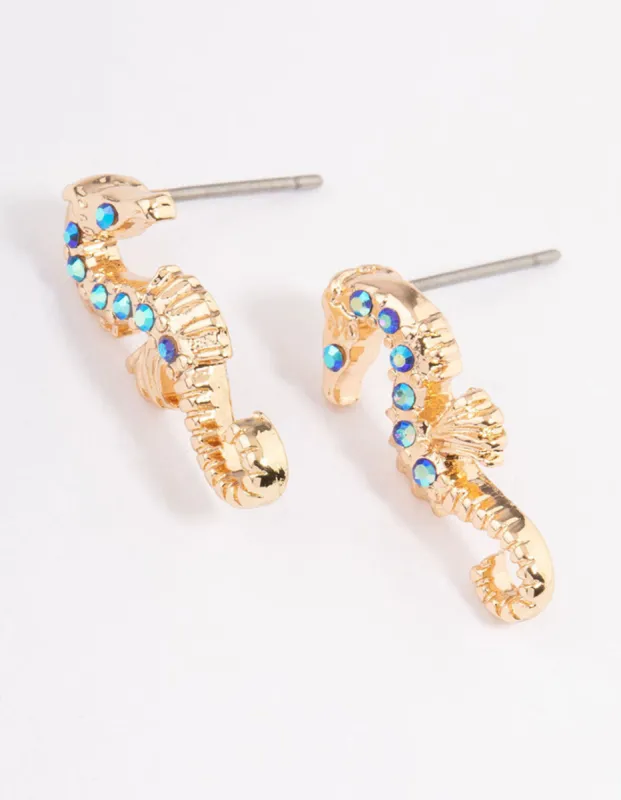 Blue Diamante Seahorse Stud Earrings sold by lovisa