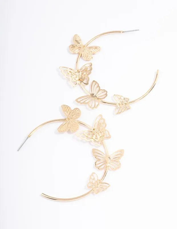Gold Large Butterfly Hoop Earrings sold by lovisa