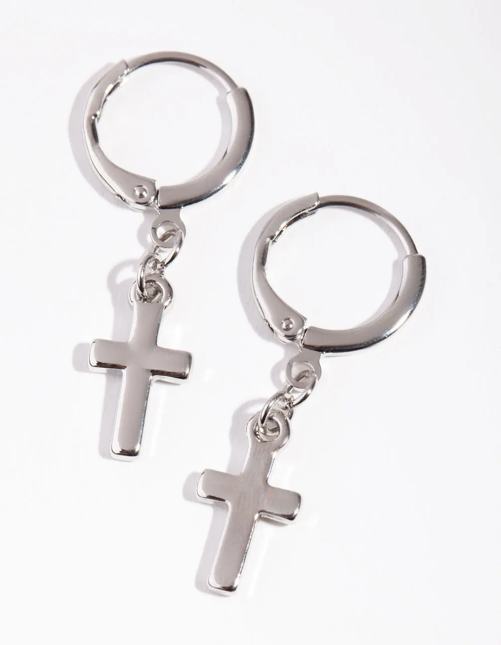 Rhodium Thick Cross Huggie Earrings sold by lovisa