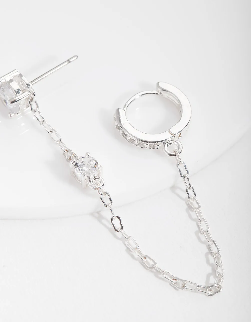Silver Stud & Chain Diamante Huggie Earrings sold by lovisa product image thumbnail 3
